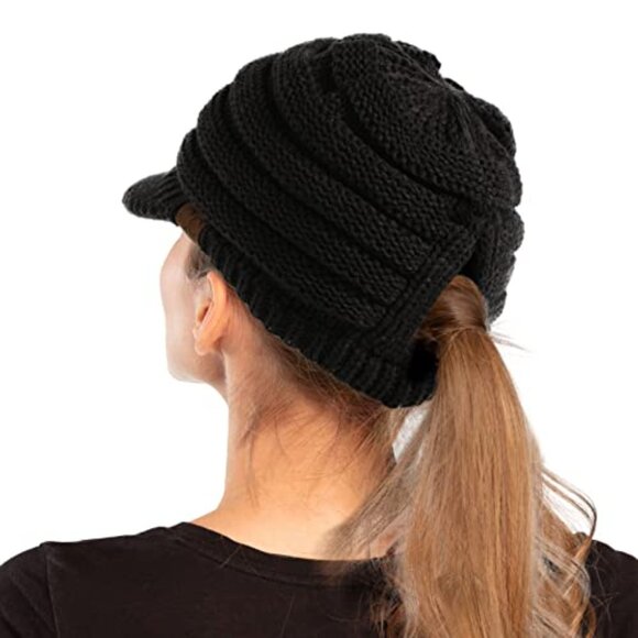 Ribbed Knit Hat with Brim Y2K Chic Minimal Winter Accessory Stretchy Soft